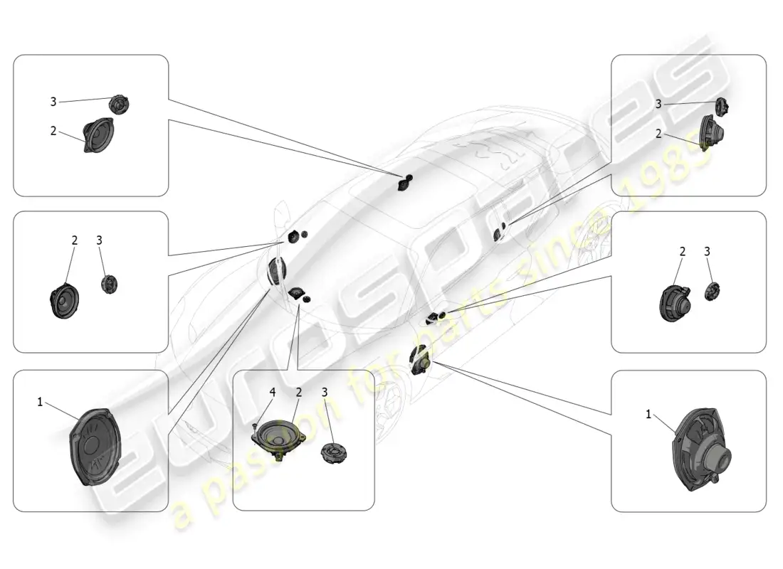 maserati mc20 (2023) sistema de difusión de sonido diagrama de piezas