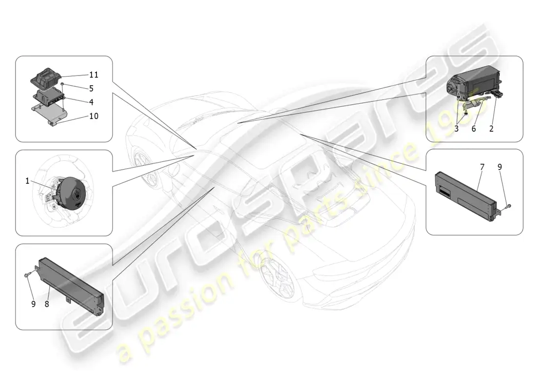 maserati mc20 (2023) sistema de bolsas de aire diagrama de piezas