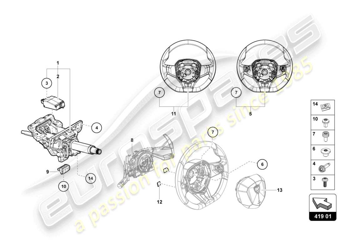 lamborghini lp750-4 sv roadster (2016) diagrama de piezas del sistema de dirección