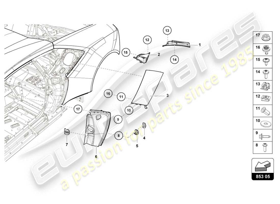 lamborghini lp610-4 coupe (2017) placa de cubierta para miembro lateral diagrama de piezas