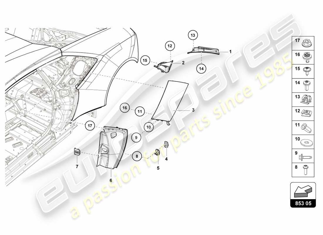 lamborghini lp610-4 avio (2016) placa de cubierta para miembro lateral diagrama de piezas