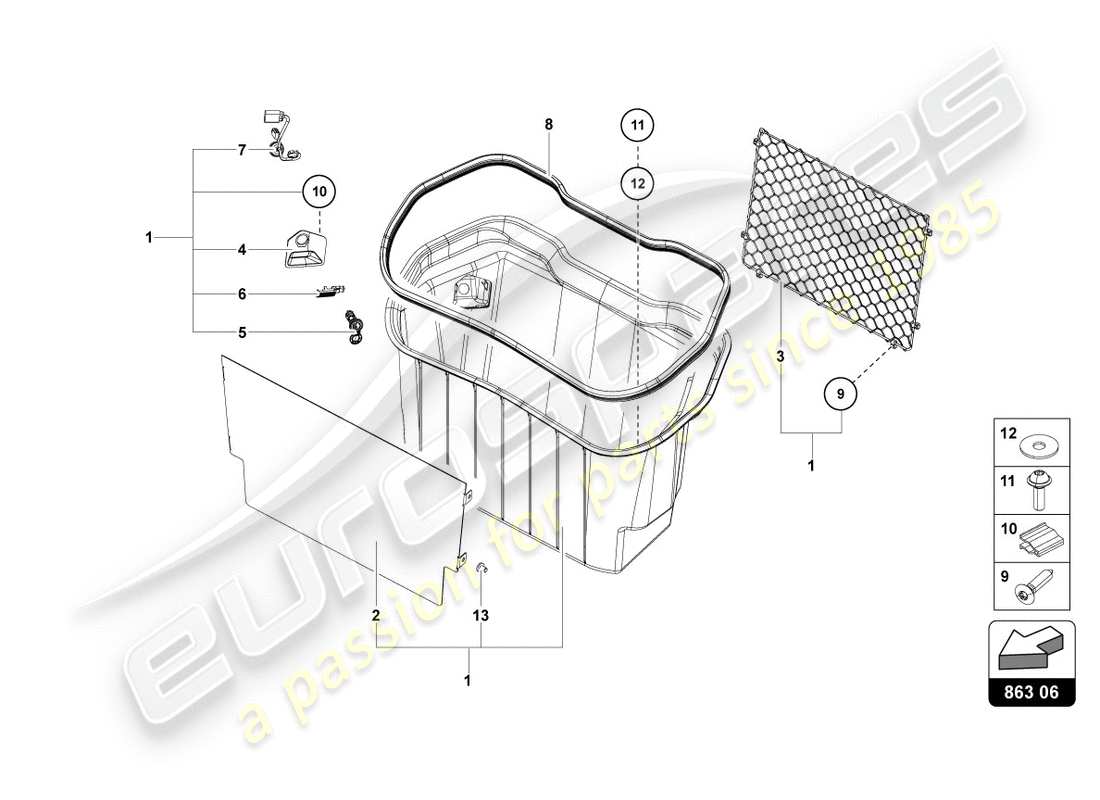 lamborghini lp700-4 coupe (2012) embellecedores del maletero de equipaje diagrama de piezas