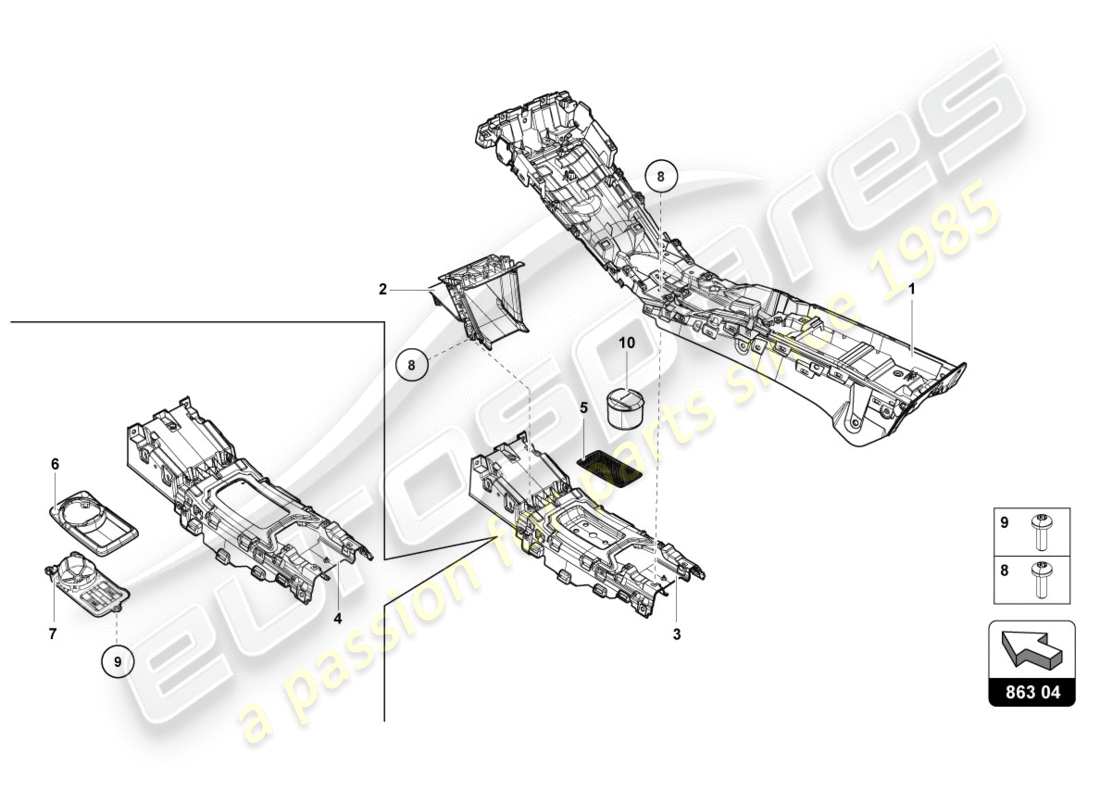 lamborghini lp610-4 spyder (2016) diagrama de piezas del túnel