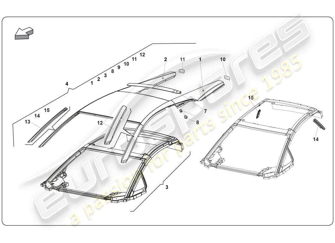 lamborghini super trofeo (2009-2014) techo diagrama de piezas
