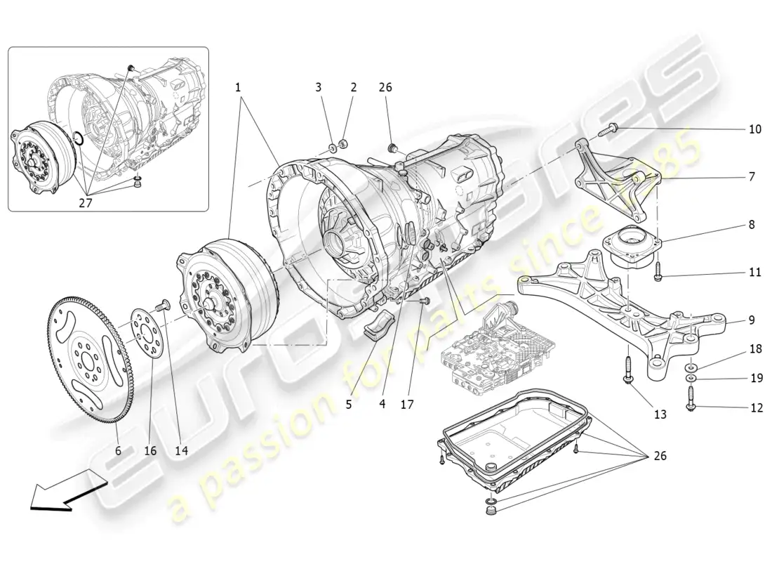 maserati ghibli (2014) carcasas de caja de cambios diagrama de piezas