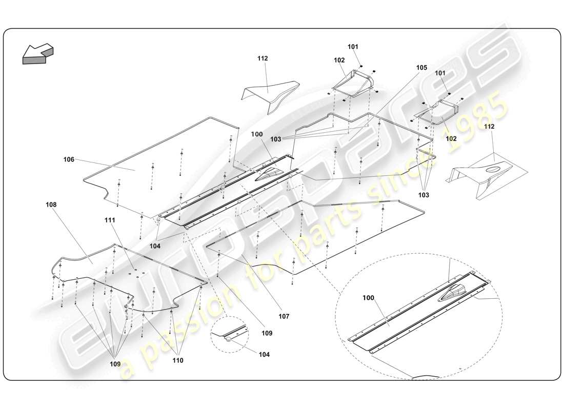 lamborghini super trofeo (2009-2014) suelo bajo diagrama de piezas