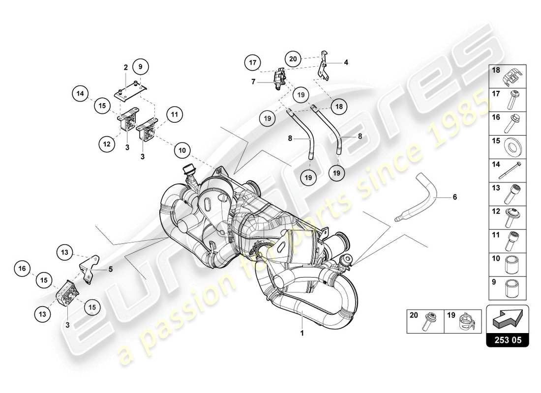 lamborghini 2020 (evo coupe) diagrama de piezas del silenciador