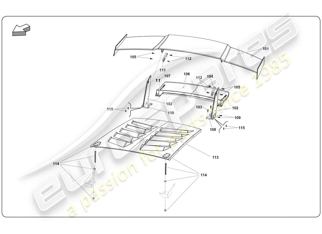 lamborghini super trofeo (2009-2014) diagrama de piezas del capó del motor