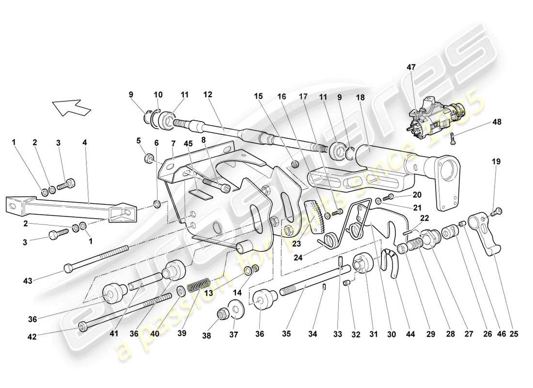 lamborghini murcielago coupe (2002) diagrama de piezas de la columna de dirección