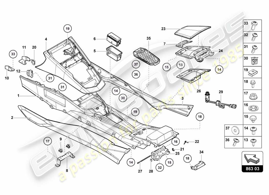 lamborghini lp700-4 coupe (2012) túnel trasero diagrama de piezas