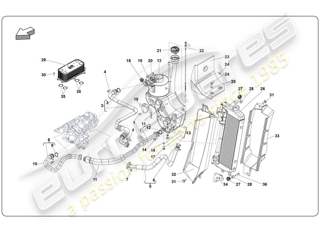 lamborghini super trofeo (2009-2014) sistema de aceite diagrama de piezas
