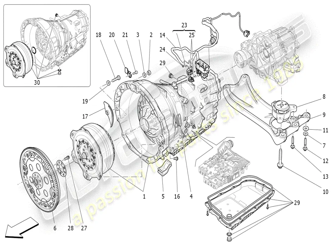 maserati ghibli (2019) diagrama de piezas de las carcasas de la caja de cambios
