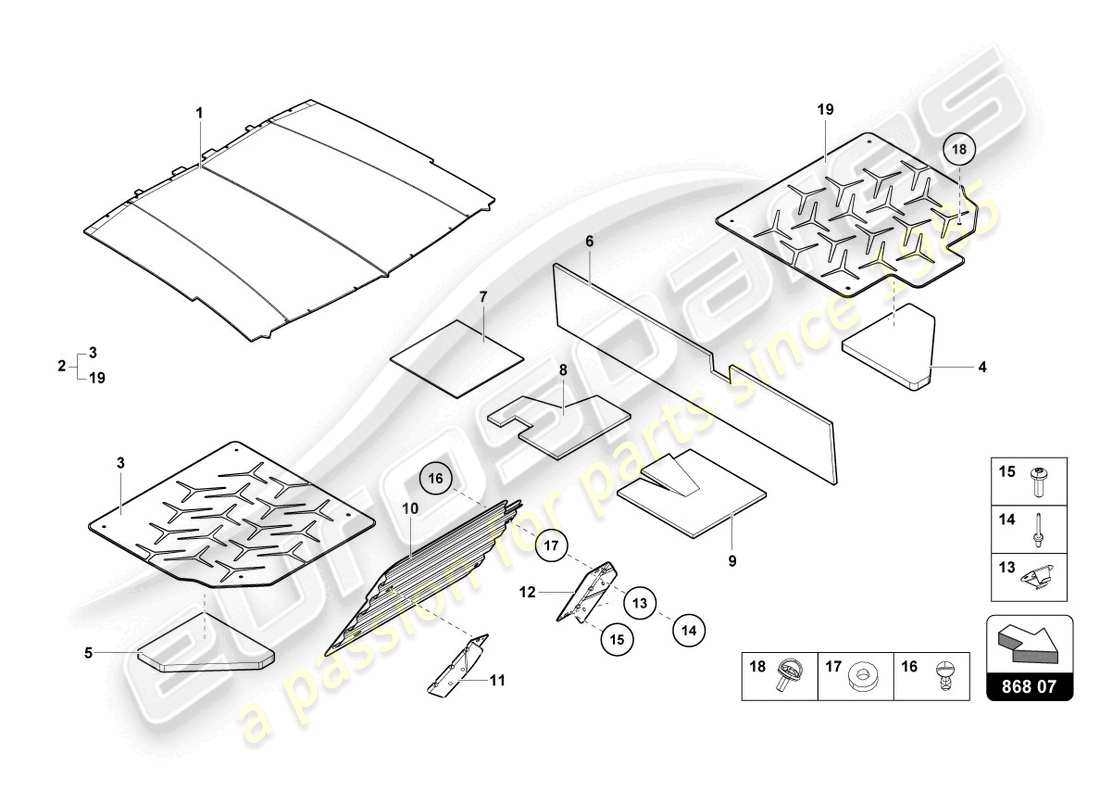 lamborghini lp750-4 sv roadster (2016) decoración interior diagrama de piezas
