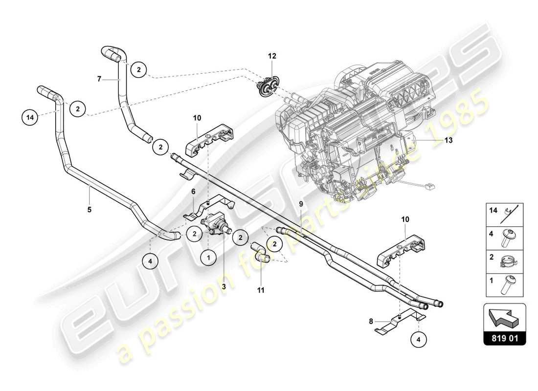 lamborghini 2016 (lp750-4 sv roadster) calefacción, aire acondicionado. diagrama de piezas del sistema