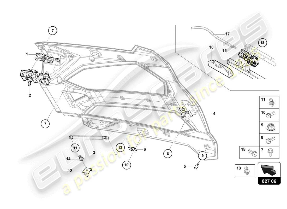 lamborghini lp750-4 sv roadster (2016) cubierta del motor con insp. diagrama de piezas de la cubierta