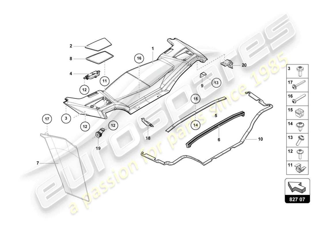 lamborghini lp750-4 sv roadster (2016) diagrama de piezas de la cubierta