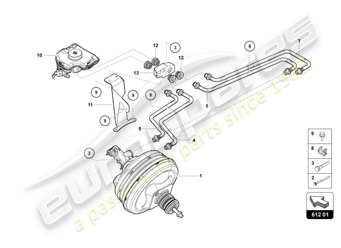 lamborghini lp750-4 sv roadster (2016) diagrama de piezas del servo freno