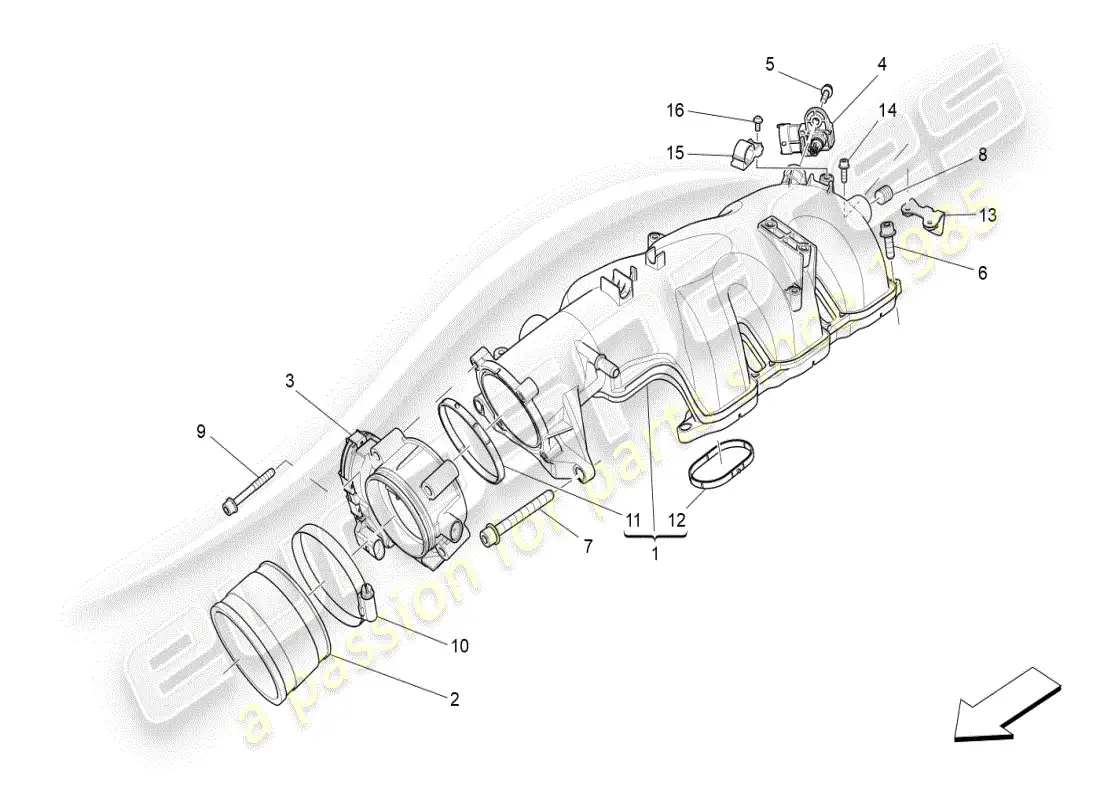maserati ghibli (2019) diagrama de partes del colector de admisión y del cuerpo del acelerador