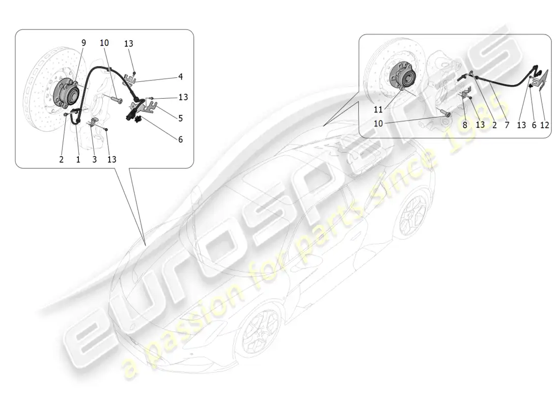 maserati mc20 (2022) sistemas de control de frenado diagrama de piezas