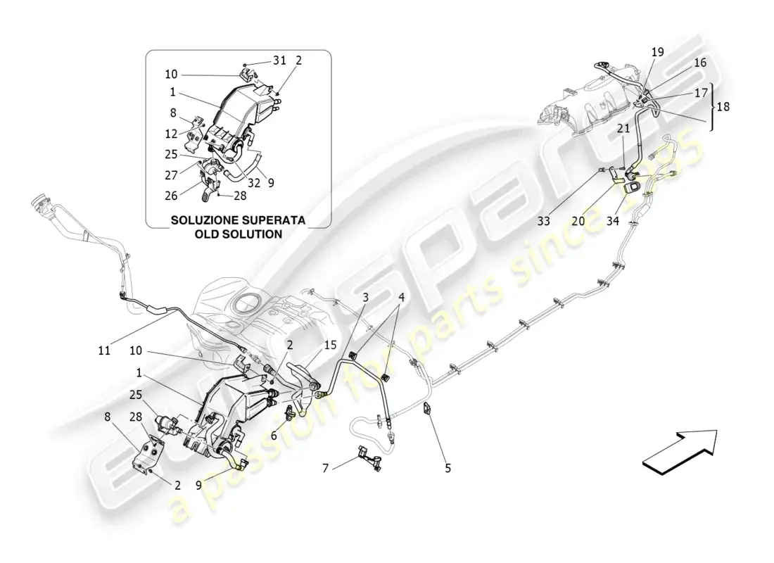 maserati ghibli (2018) fuel vapour recirculation system diagrama de piezas