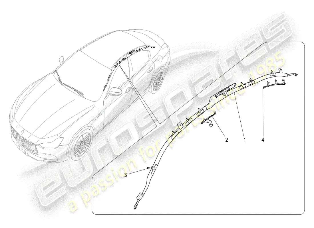 maserati ghibli (2019) sistema de bolsa de ventana diagrama de piezas