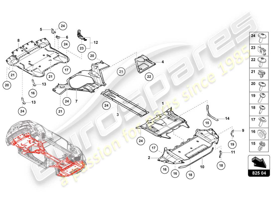 lamborghini evo spyder (2020) panel de adorno para la sección inferior del marco diagrama de piezas