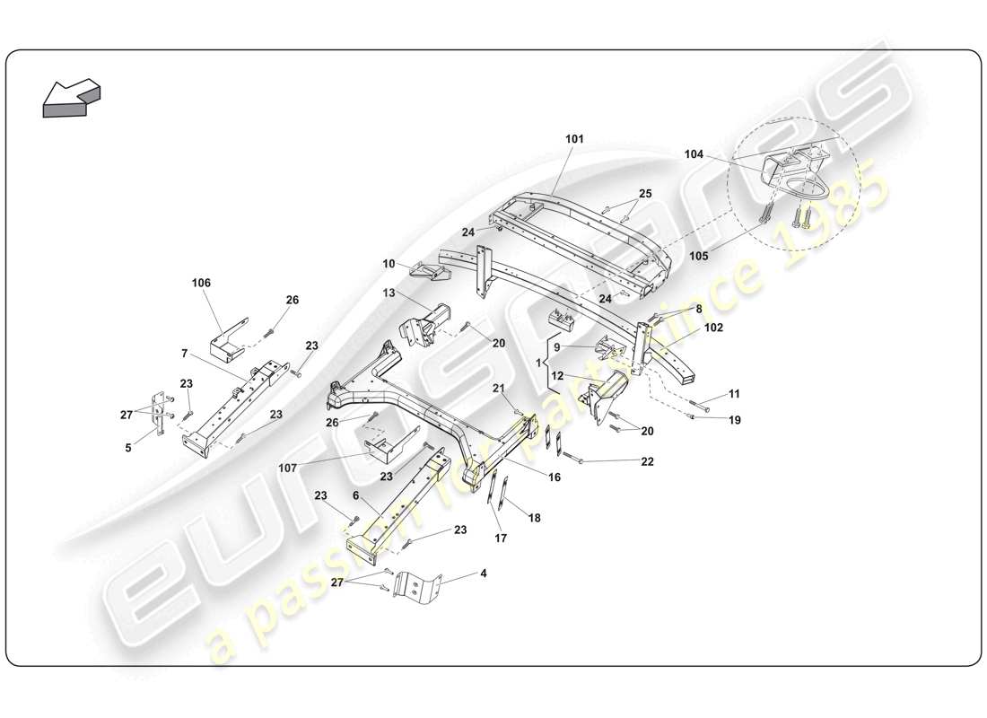 lamborghini super trofeo (2009-2014) diagrama de piezas del elemento del chasis