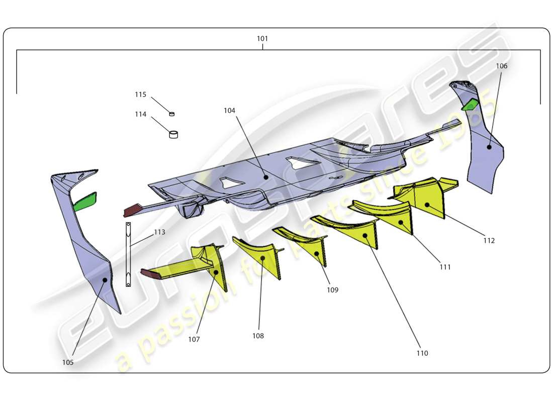 lamborghini super trofeo (2009-2014) difusor trasero - fl diagrama de piezas