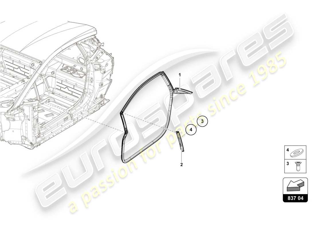 lamborghini evo coupe (2020) junta de la puerta diagrama de piezas