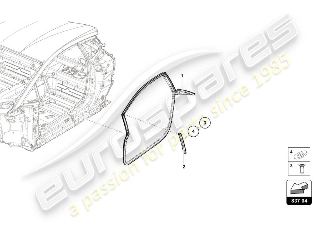 lamborghini evo coupe (2020) diagrama de piezas del sello de puerta