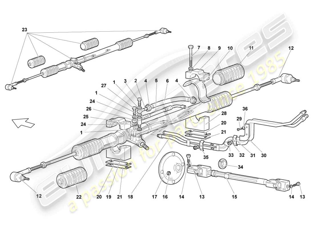 lamborghini murcielago roadster (2005) diagrama de piezas del mecanismo de dirección