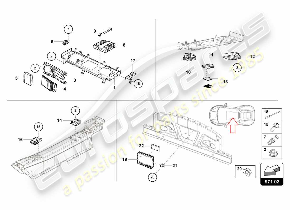 lamborghini performante coupe (2020) diagrama de piezas de la unidad de control