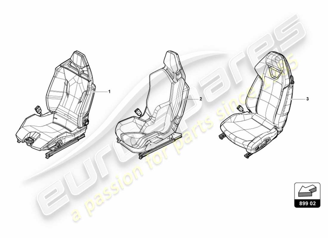 lamborghini performante coupe (2018) asiento completo diagrama de piezas