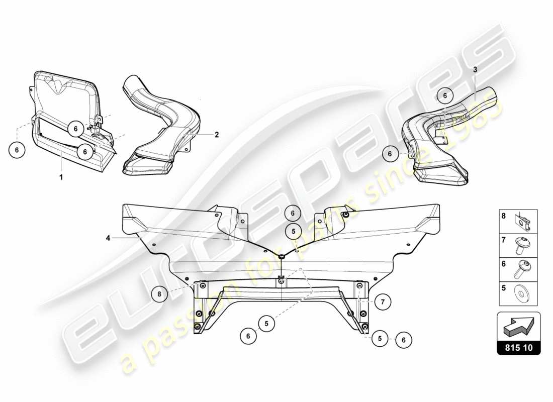 lamborghini centenario coupe (2017) conducto de aire frontal de cartón diagrama de piezas