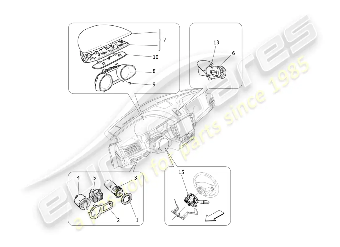 maserati ghibli (2016) dispositivos del tablero diagrama de piezas