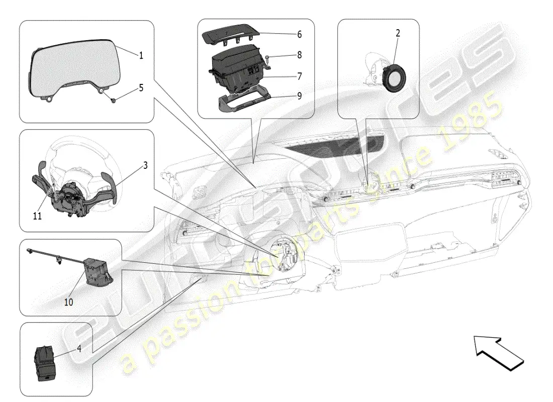 maserati grecale modena (2023) dispositivos del tablero diagrama de piezas