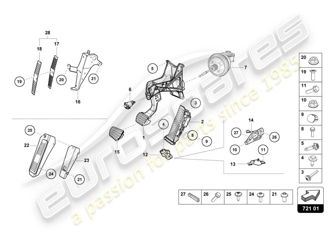 lamborghini 2020 (performante spyder) freno y aceleración. palanca mecanica. diagrama de piezas