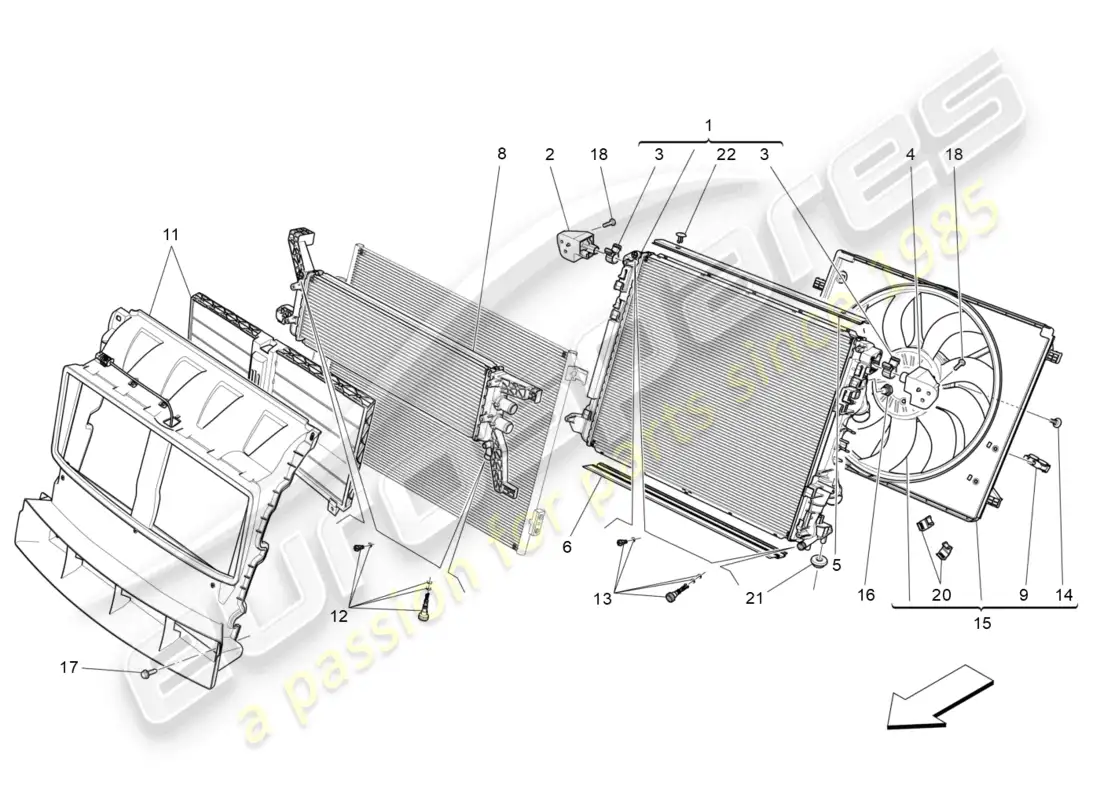 maserati levante modena s (2022) refrigeración: radiadores de aire y conductos diagrama de piezas