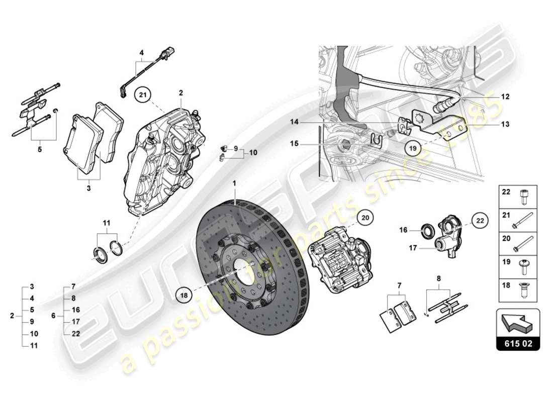 lamborghini lp740-4 s roadster (2020) diagrama de piezas del disco de freno trasero