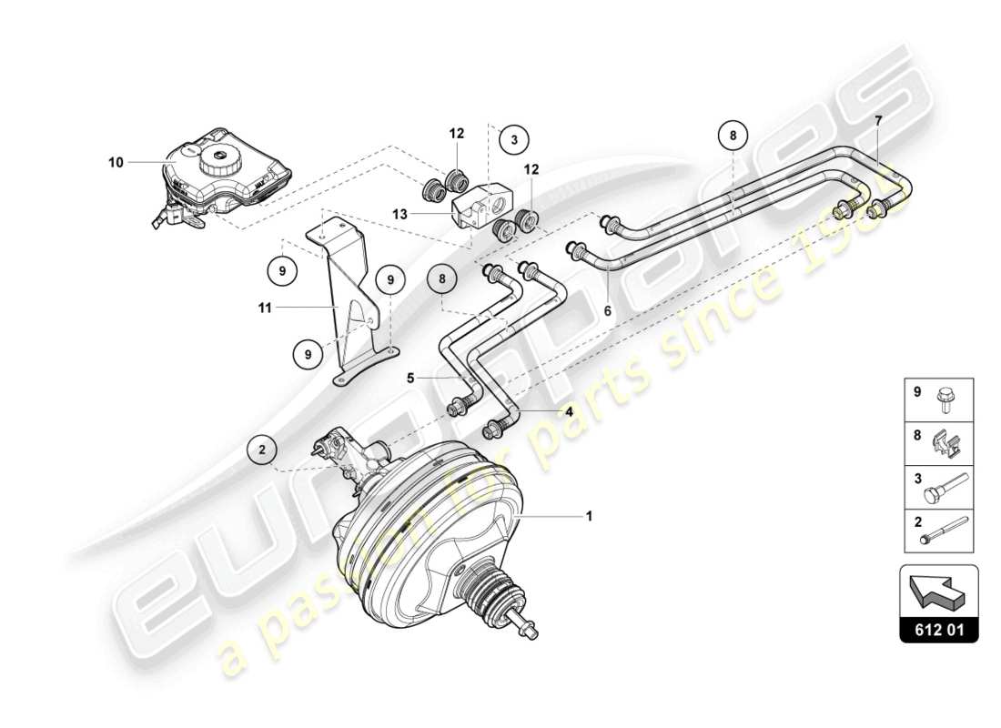lamborghini 2017 (lp750-4 sv coupe) diagrama de piezas del servo freno