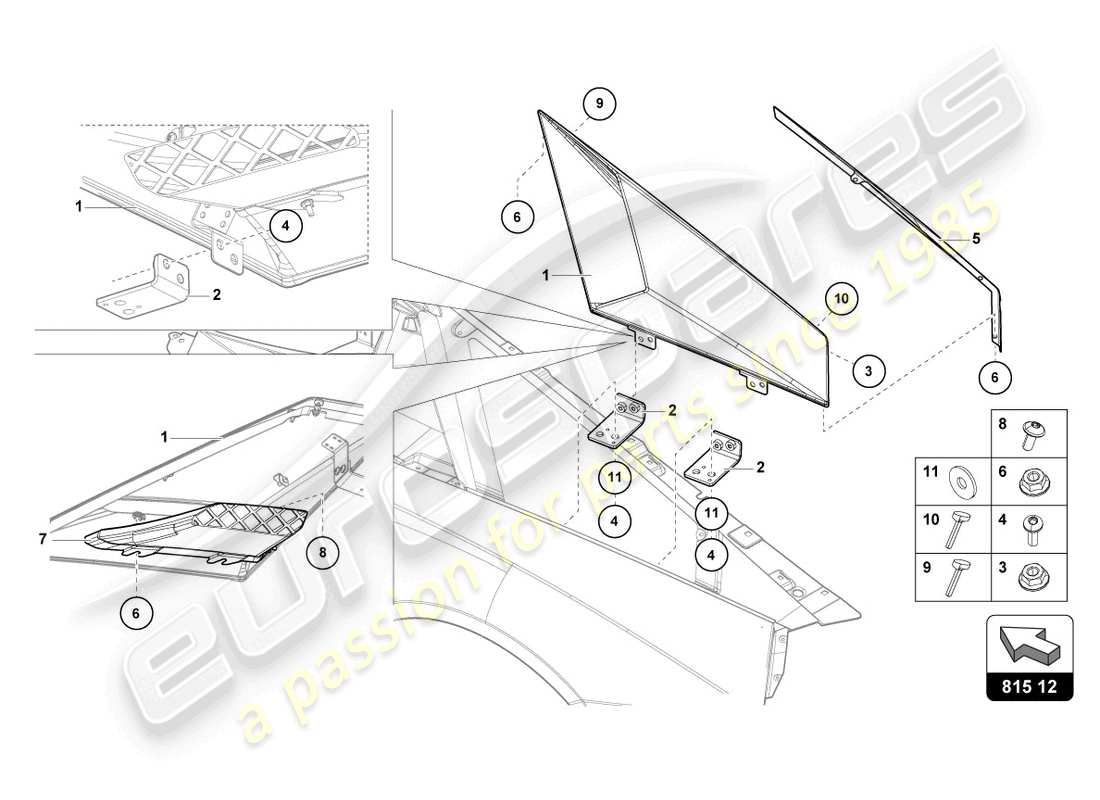 lamborghini lp740-4 s roadster (2021) diagrama de piezas de cartón para conductos de aire