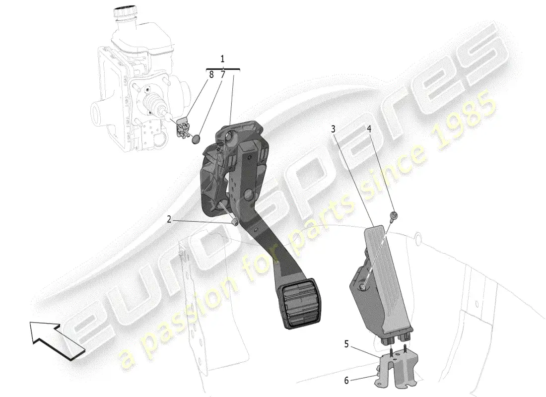 maserati grecale modena (2023) unidad completa de pedal diagrama de piezas