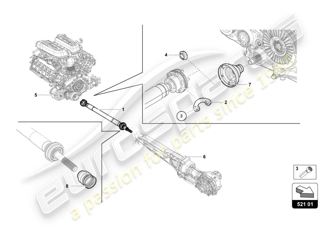 lamborghini 2018 (lp610-4 spyder) diagrama de piezas del eje de transmisión