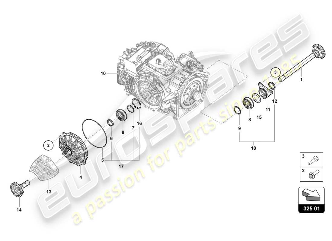 lamborghini performante coupe (2020) eje bridado con cojinete diagrama de piezas