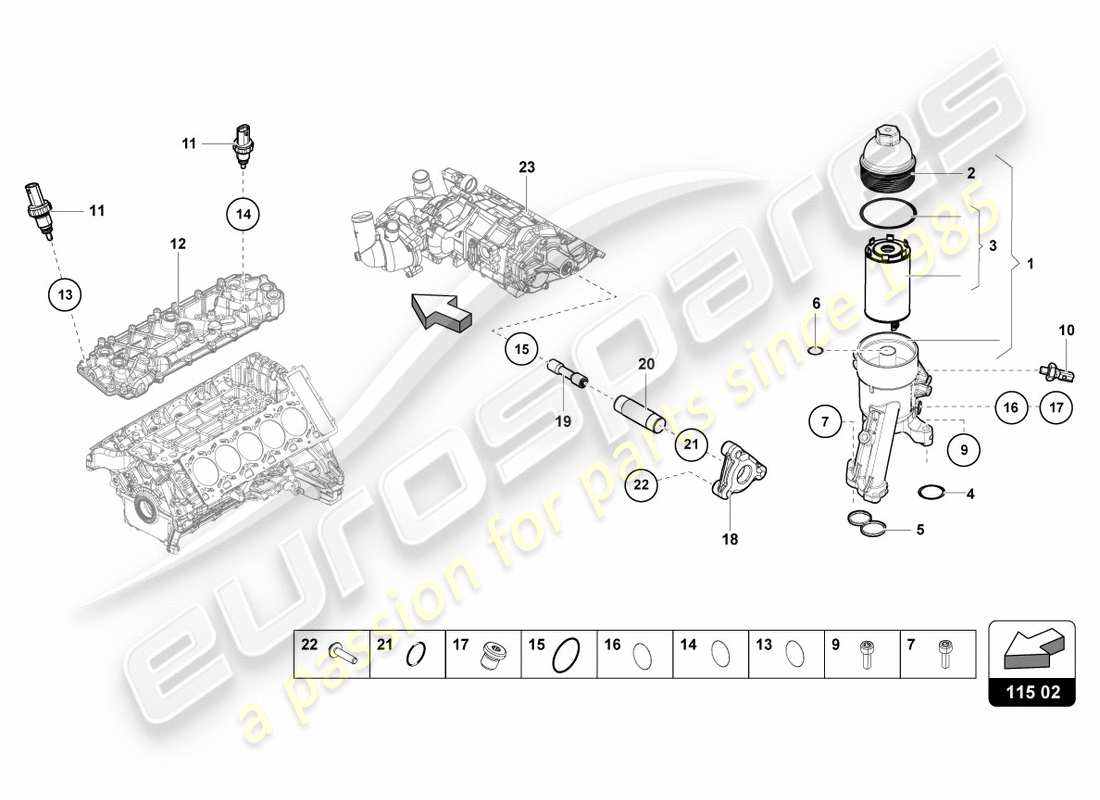 lamborghini 2019 (performante spyder) diagrama de piezas del elemento filtrante de aceite