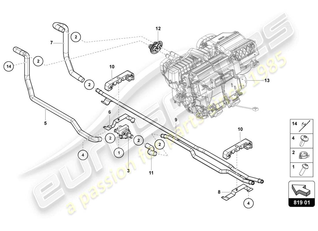 lamborghini 2014 (lp720-4 coupe 50) diagrama de piezas del sistema de calefacción y aire acondicionado