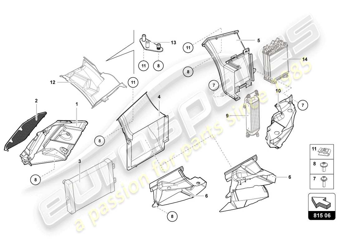 lamborghini lp740-4 s coupe (2021) diagrama de piezas de cartón para conductos de aire