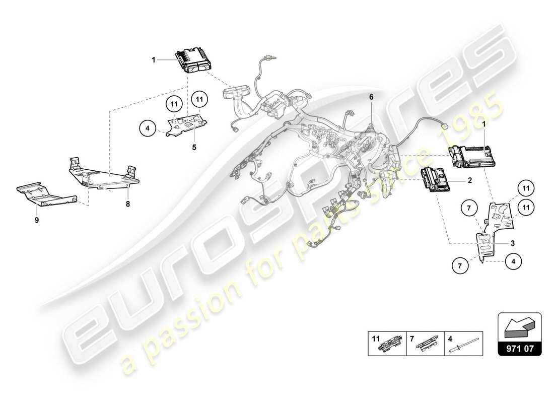 lamborghini lp610-4 coupe (2019) diagrama de piezas de la unidad de control del motor