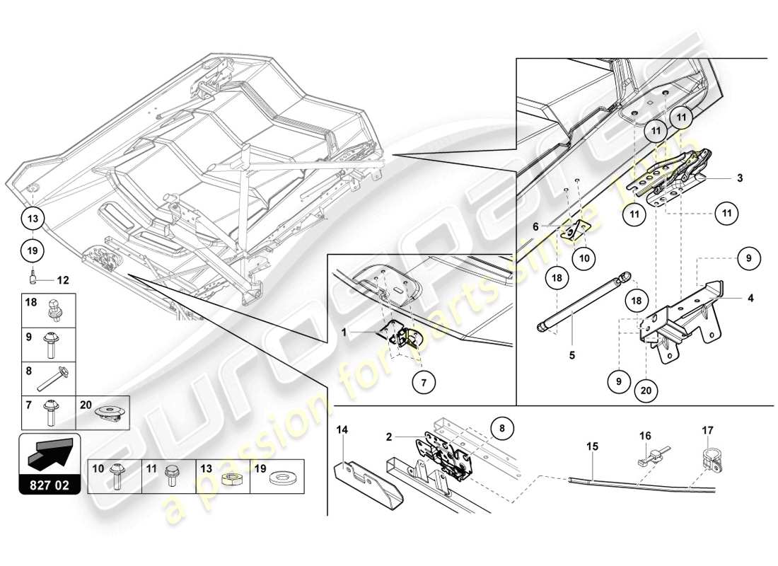 lamborghini lp720-4 coupe 50 (2014) cubierta del motor con insp. diagrama de piezas de la cubierta