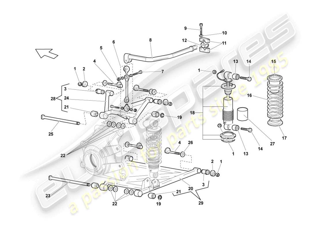 lamborghini murcielago coupe (2002) diagrama de piezas del eje trasero